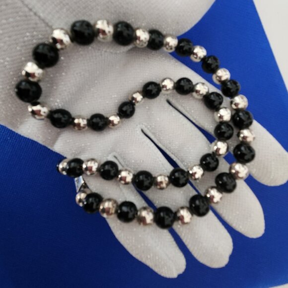 VINTAGE TAXCO? 925 STERLING SILVER PEARLS AND ONYX NECKLACE TESTED - Picture 5 of 6